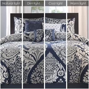 img 3 attached to 🛏️ Vienna Damask Indigo 7 Piece King Sateen Cotton Comforter Set - Traditional Luxe Design, Lightweight Bedding with Shams, Bedskirt, and Decorative Pillows - All Season, Madison Park (104 in x 92 in)