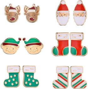 img 4 attached to 🎄 Exquisite Christmas Set: 6 Pairs of Reindeer, Santa Claus, & Elf Stud Earrings in Red and Green Stockings by Lux Accessories