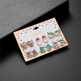 img 3 attached to 🎄 Exquisite Christmas Set: 6 Pairs of Reindeer, Santa Claus, & Elf Stud Earrings in Red and Green Stockings by Lux Accessories