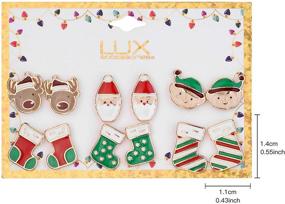 img 2 attached to 🎄 Exquisite Christmas Set: 6 Pairs of Reindeer, Santa Claus, & Elf Stud Earrings in Red and Green Stockings by Lux Accessories