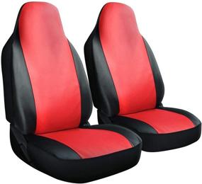 img 4 attached to 🚘 OxGord Car Seat Cover - Two Toned PU Leather with Front Low Bucket Seat - Universal Fit for Cars, Trucks, SUVs, Vans - Set of 2