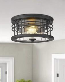 img 1 attached to Zeyu Flush Mount Ceiling Light: Stylish 2-Light Farmhouse Fixture for Kitchen and Hallway, 12 Inch Black Finish with Seeded Glass - ZW01-F BK