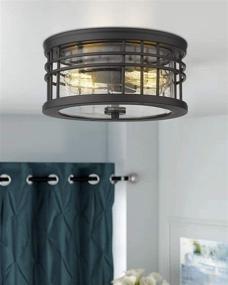 img 2 attached to Zeyu Flush Mount Ceiling Light: Stylish 2-Light Farmhouse Fixture for Kitchen and Hallway, 12 Inch Black Finish with Seeded Glass - ZW01-F BK