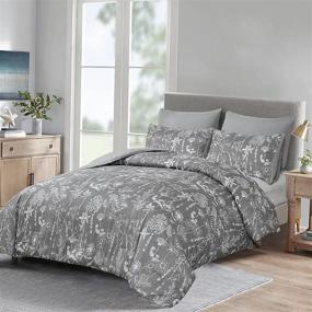 img 3 attached to 🌸 ENUULLAO 3-Piece King Size Floral Comforter Set - Flower Plant Grey Bedding with 2 Pillowcases, Ultra Soft Microfiber Bed Set for All Season (Flower Grey, King)