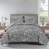 🌸 enuullao 3-piece king size floral comforter set - flower plant grey bedding with 2 pillowcases, ultra soft microfiber bed set for all season (flower grey, king) logo