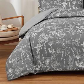 img 1 attached to 🌸 ENUULLAO 3-Piece King Size Floral Comforter Set - Flower Plant Grey Bedding with 2 Pillowcases, Ultra Soft Microfiber Bed Set for All Season (Flower Grey, King)