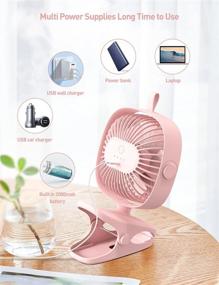 img 2 attached to Tsumbay USB Clip On Fan - Rechargeable & Portable Personal Mini Desk Fan - Electric Car Cooling Fan 360° Rotated - 4 Speeds - Stroller, Camping, Office, Exercise Bike, Treadmill, Vehicles - Pink