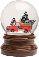 🚗 red christmas truck snow globe with tree - musical wind up snow globe music box - art & artifact holiday decor logo