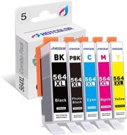 hotcolor 5 pack 564xl 564 xl replacement ink cartridge (bk pbk c m y) for hp photosmart 7510 7515 7520 7525 b209a b8550 c309 c310a printer logo
