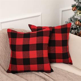 img 3 attached to Christmas Pillow Covers - Set of 2, 18x18 inches, Winter Holiday Decorative Pillow Covers for Home Decor, Red and Black Buffalo Check Plaid Throw Pillow Covers