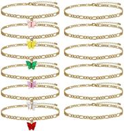 🦋 gold butterfly anklet bracelets for women - simple, cute, and elegant boho foot jewelry with double figaro chain - ideal for summer beach fashion - set of 12-24 pieces logo