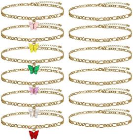 img 4 attached to 🦋 Gold Butterfly Anklet Bracelets for Women - Simple, Cute, and Elegant Boho Foot Jewelry with Double Figaro Chain - Ideal for Summer Beach Fashion - Set of 12-24 Pieces