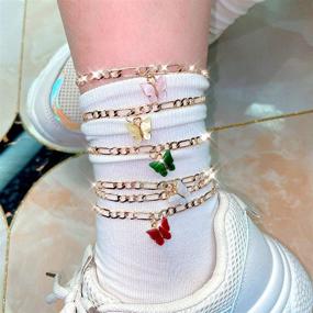 img 2 attached to 🦋 Золотые браслеты-браслетик с бабочкой для женщин - простые, милые и элегантные бохемские украшения на ногу с двойной Фигаро-цепью - идеальный вариант для моды пляжа летом - набор из 12-24 штук.