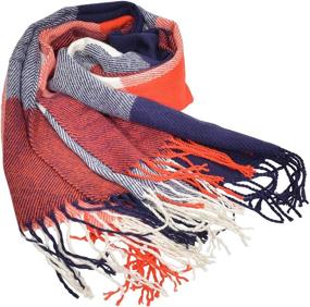 img 2 attached to 🧣 Woogwin Lattice Stylish Blanket: Gray Red Women's Scarves & Wraps