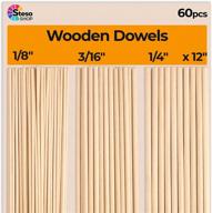 🔧 versatile craft supply: wooden dowel rods - 60 pcs round wood dowels 12 inch in various sizes - 1/8, 3/16, 1/4 - perfect for crafts, sticks, and more! logo