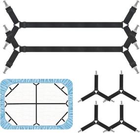 img 4 attached to 🛏️ Комплект из 6 черных ремней для фиксации простыней - улучшенные треугольные фиксаторы для кроватей размеров Full, Queen, King и Twin - эластичные регулируемые зажимы для простыней