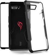 armor shockproof case with tpu frame and dust cover, clear pc back - mme asus rog phone 2 case | air trigger compatible | includes tg screen protector logo