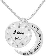 vuejoli "i love you to the moon and back" necklace: engraved heart pendant with jewels, perfect gift for girlfriend, wife, mom, daughter, friend. 20" chain included logo