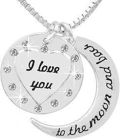 img 3 attached to VueJoli "I Love You to The Moon and Back" Necklace: Engraved Heart Pendant with Jewels, Perfect Gift for Girlfriend, Wife, Mom, Daughter, Friend. 20" Chain Included