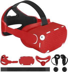 img 4 attached to 🔥 MASiKEN 6-in-1 Oculus Quest 2 Accessories Kit: Head Strap Replacement, VR Front Cap, Controller Cover, Face Pad, Release Face Squeeze for Comfortable Wearing - Hot Red Set - Perfect for Family Holiday Bundle