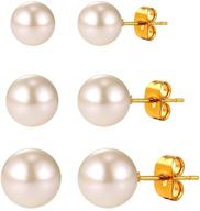 👂 exquisite handpicked 18k gold plated women pearl earrings: round white freshwater cultured pearls stud earrings set (5mm 7mm 9mm) logo