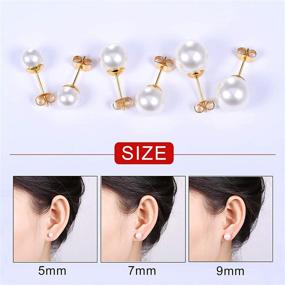 img 1 attached to 👂 Exquisite Handpicked 18k Gold Plated Women Pearl Earrings: Round White Freshwater Cultured Pearls Stud Earrings Set (5mm 7mm 9mm)