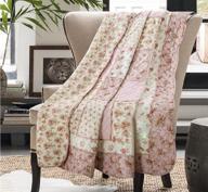 🌸 floral patchwork quilted throw blanket in reversible pink stitching ... logo