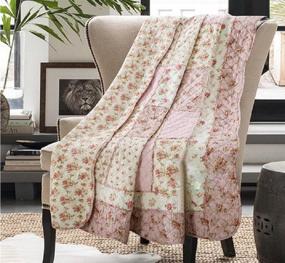 img 4 attached to 🌸 Floral Patchwork Quilted Throw Blanket in Reversible Pink Stitching ...