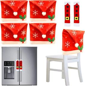 img 4 attached to 🎄 4-Piece Christmas Dining Chair Slipcovers and 2-Piece Handle Door Covers Set - Holiday Decorations Ornaments for Xmas Refrigerator Decoration, Indoor Décor, Party Favor Supplies