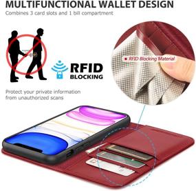 img 2 attached to 🔴 SHIELDON Genuine Leather Wallet Case for iPhone 11 Pro (5.8"), Auto Sleep Wake, Flip Magnetic Cover, RFID Blocking, Card Slots, Kickstand, Shockproof - Cherry Red