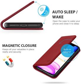 img 1 attached to 🔴 SHIELDON Genuine Leather Wallet Case for iPhone 11 Pro (5.8"), Auto Sleep Wake, Flip Magnetic Cover, RFID Blocking, Card Slots, Kickstand, Shockproof - Cherry Red