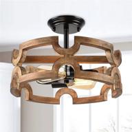 🔦 rustic wood drum chandelier light fixture - bribyit farmhouse semi flush mount ceiling light with adjustable height. ideal for dining, living room, foyer, and kitchen. includes sloped accessories and 2-light pendant. логотип