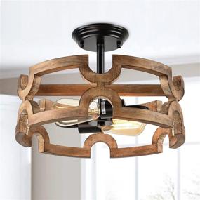 img 2 attached to 🔦 Rustic Wood Drum Chandelier Light Fixture - Bribyit Farmhouse Semi Flush Mount Ceiling Light with Adjustable Height. Ideal for Dining, Living Room, Foyer, and Kitchen. Includes Sloped Accessories and 2-Light Pendant.