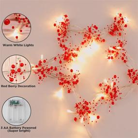 img 3 attached to 🎄 Mosoan 10FT 30 LED Christmas String Lights Battery Operated: Festive Red Berry Garland Decoration for Christmas Trees and Fireplaces