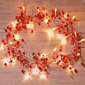 img 4 attached to 🎄 Mosoan 10FT 30 LED Christmas String Lights Battery Operated: Festive Red Berry Garland Decoration for Christmas Trees and Fireplaces