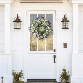 img 2 attached to 🌸 Lavender Greenery Summer Flower Wreath: 22" Artificial Decor for Front Door, Wall, Home Farmhouse, and Festival Celebration - includes Wreath Hanger