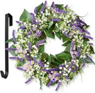 🌸 lavender greenery summer flower wreath: 22" artificial decor for front door, wall, home farmhouse, and festival celebration - includes wreath hanger логотип