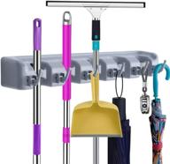 kk5 wall mounted broom holder rack & garden tool organizer for kitchen, garden and garage - saves space and offers commercial storage solution for rake, mop handles logo