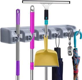 img 4 attached to KK5 Wall Mounted Broom Holder Rack & Garden Tool Organizer for Kitchen, Garden and Garage - Saves Space and Offers Commercial Storage Solution for Rake, Mop Handles