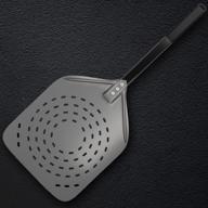 premium metal perforated pizza peel - 100% food grade stainless steel 12 x 14 inch pizza paddle - 29 inch overall with hard anodizing aluminum surface логотип