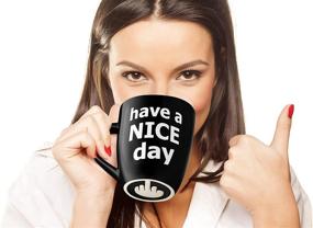 img 3 attached to 🖕 Decodyne Middle Finger Funny Coffee Mug - Have a Nice Day!, 14 oz. (Black)