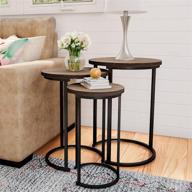 🪑 modern woodgrain round nesting set of 3 with black base - luxurious home furniture for living room coffee tables or nightstands - accent décor for enhanced seo logo