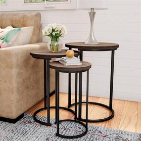 img 4 attached to 🪑 Modern Woodgrain Round Nesting Set of 3 with Black Base - Luxurious Home Furniture for Living Room Coffee Tables or Nightstands - Accent Décor for Enhanced SEO