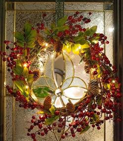 img 2 attached to 🎄 Red Co. 22-Inch Lighted Christmas Wreath with Red Cranberries, Pinecones & Leaves, Battery-Powered LED Lights and Timer