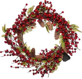 img 3 attached to 🎄 Red Co. 22-Inch Lighted Christmas Wreath with Red Cranberries, Pinecones & Leaves, Battery-Powered LED Lights and Timer