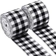 🎀 black and white plaid wired ribbon - 2 rolls of buffalo check burlap ribbon with wired edge for christmas crafts, floral bows, and craft decorations - 2.4 inches width by 315 inches length logo