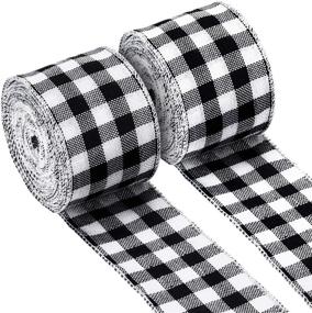 img 4 attached to 🎀 Black and White Plaid Wired Ribbon - 2 Rolls of Buffalo Check Burlap Ribbon with Wired Edge for Christmas Crafts, Floral Bows, and Craft Decorations - 2.4 Inches Width by 315 Inches Length