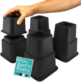 img 4 attached to Home Intuition Heavy Duty Adjustable Furniture Bed Risers - 3, 5 or 8.7-Inch, 4 Pack, 8-Piece Set (Black)