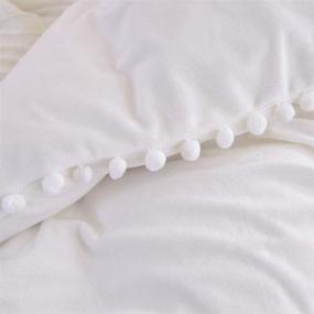 img 3 attached to 🛏️ Brandream White Pom Pom Velvet Flannel Duvet Cover Twin - Girls Bedding for Baby, Teen - Vintage Farmhouse Boho Quilt Cover with Zipper Ties for Winter - 3 Pcs - Bohemian Style