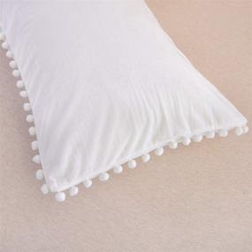 img 4 attached to 🛏️ Brandream White Pom Pom Velvet Flannel Duvet Cover Twin - Girls Bedding for Baby, Teen - Vintage Farmhouse Boho Quilt Cover with Zipper Ties for Winter - 3 Pcs - Bohemian Style